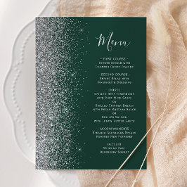 Donkere Smaragdgroene Zilveren Glitter Bruiloft Menu