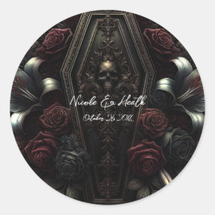 Donkere Sombere Bloemrijke Schedel Kist Gotische B Ronde Sticker