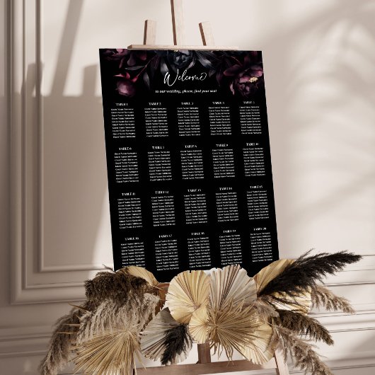 Donkere, sombere bordeauxrode bloemen zitplan poster