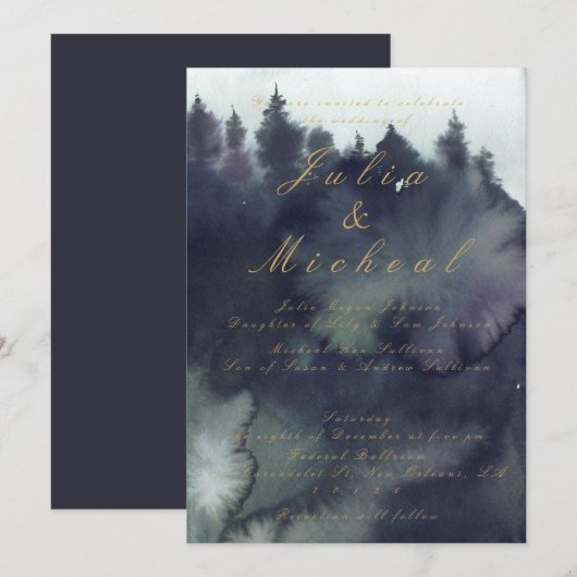 Donkere, sombere, etherische bos huwelijksuitnodig kaart (Voorkant / Achterkant)