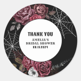 Donkere, sombere gotische bloemige zwarte bruidsdo ronde sticker