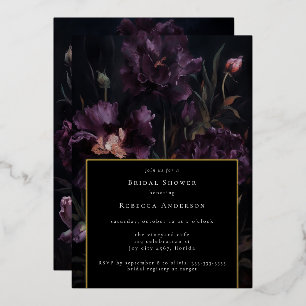 Donkere, sombere paarse gotische bloemen bruiloft folie uitnodiging