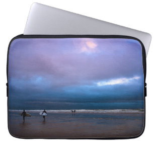 Donkere sombere paarse lucht zeegezicht olieverfsc laptop sleeve