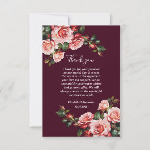 Donkere, sombere roze en rode rozen burgundy bruil bedankkaart