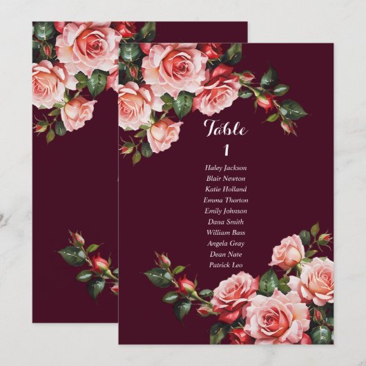 Donkere, sombere roze en rode rozen zitplaatskaart kaart (Voorkant / Achterkant)