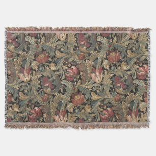 Donkere, sombere vintage bloem botanische patroon deken