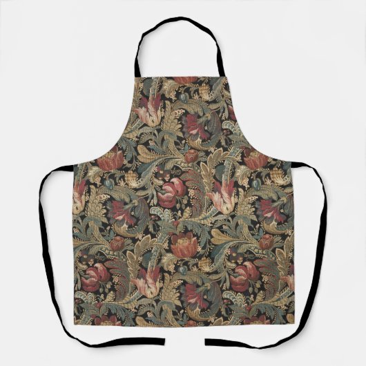 Donkere, sombere vintage bloem botanische patroon schort (Voorkant)