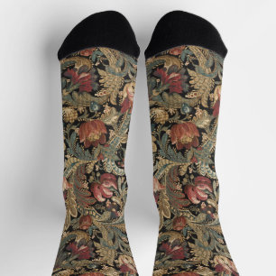 Donkere, sombere vintage bloem botanische patroon sokken
