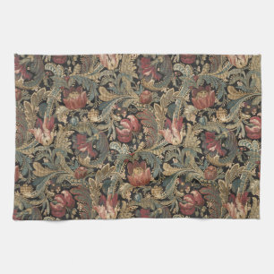 Donkere, sombere vintage bloem botanische patroon theedoek