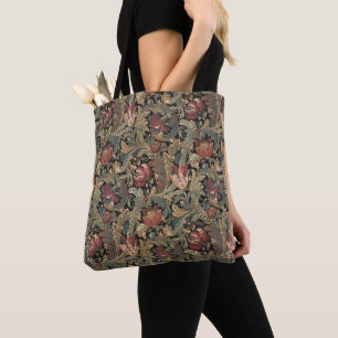 Donkere, sombere vintage bloem botanische patroon tote bag
