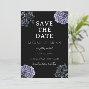 Donkere, sombere zwarte bloemrijke klassieke typog save the date