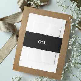 Donkere, sombere, zwarte minimalistische monogram uitnodigingen wikkel