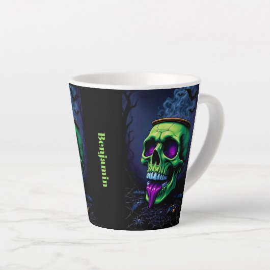 Donkere spookachtige gotische Halloween neon groen Latte Mok (Rechterhoek)