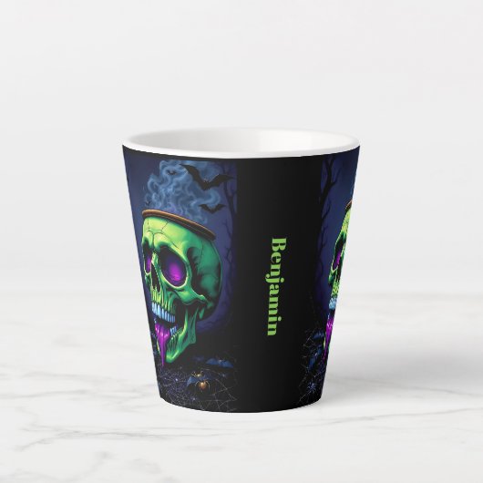 Donkere spookachtige gotische Halloween neon groen Latte Mok (Voorkant)