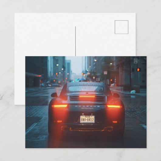 Donkere sportauto briefkaart (Voorkant / Achterkant)