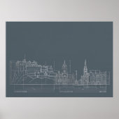 Donkere stadshemelblauwdrukposter poster (Voorkant)