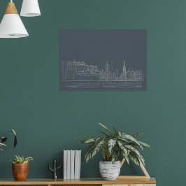 Donkere stadshemelblauwdrukposter poster