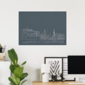 Donkere stadshemelblauwdrukposter poster (Thuiskantoor)