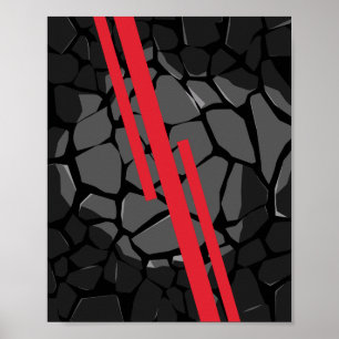 Donkere steentextuur met rode strepen poster