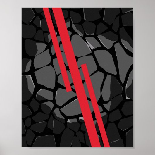 Donkere steentextuur met rode strepen poster (Voorkant)