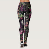 Donkere Stemming Bespruim Glans Bloemig Modern Leggings (Achterkant)