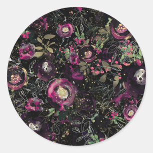 Donkere Stemming Bespruimel Glans Bloemig Modern Ronde Sticker