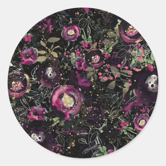 Donkere Stemming Bespruimel Glans Bloemig Modern Ronde Sticker (Voorkant)