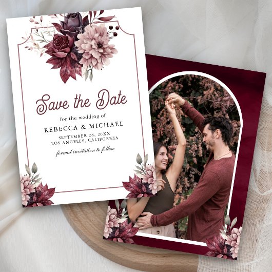 Donkere Stemming Bloem Kader Foto Bruiloft Save The Date