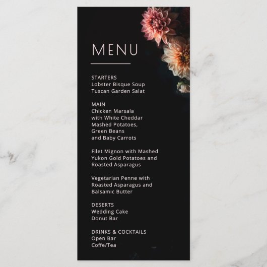Donkere Stemming Bloemen Chrysanthemum Bruiloft Menu (Voorkant)