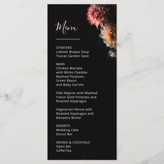 Donkere Stemming Bloemen Chrysanthemum Bruiloft Menu (Voorkant)