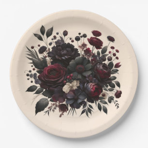 Donkere Stemming Bloemen Elegante Bloem Crème Huwe Papieren Bordje