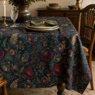Donkere Stemming Bloemig Vintage Crewel Botanisch  Tafelkleed