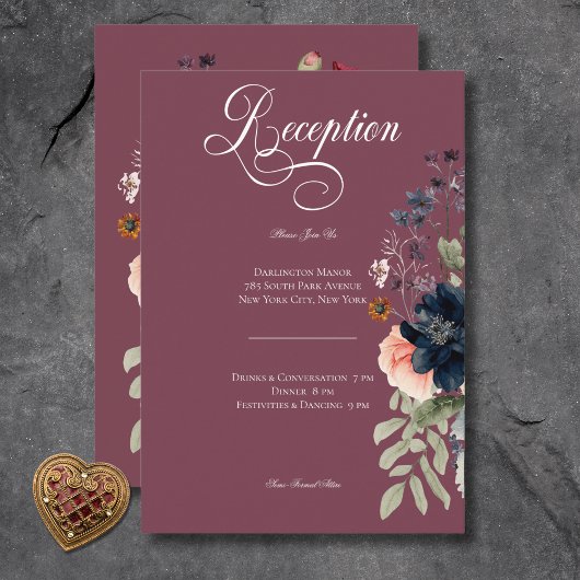 Donkere Stemming Bourgondië Ovale Bloemige Trouwre Informatiekaartje