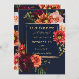 Donkere Stemming Burgundy Oranje Bloemige Navy Bru Save The Date