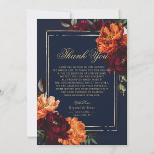 Donkere Stemming Burgundy Oranje Marine Florale Tr Bedankkaart