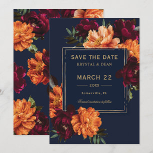 Donkere Stemming Burgundy Oranje Marine Florale Tr Save The Date