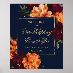 Donkere Stemming Burgundy Verbrand Oranje Bloemige Poster