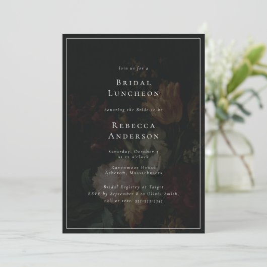 Donkere Stemming Elegante Bloemen Boeket Bruidsmei Kaart (Staand voorkant)