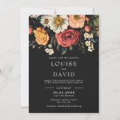 Donkere Stemming Elegante Bloemrijke Zwarte Bruilo Kaart (Voorkant)