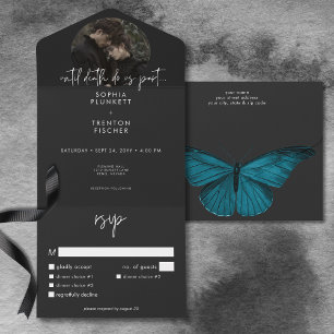 Donkere Stemming Minimal Moth Foto Diner Bruiloft All In One Uitnodiging