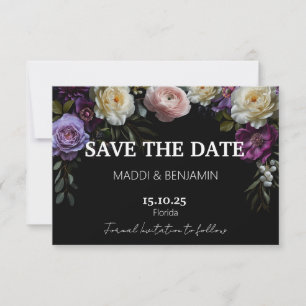 Donkere Stemming Paarse Bloemige 'Save the Date'-k RSVP Kaartje