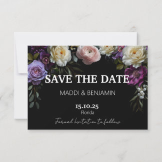 Donkere Stemming Paarse Bloemige 'Save the Date'-k RSVP Kaartje