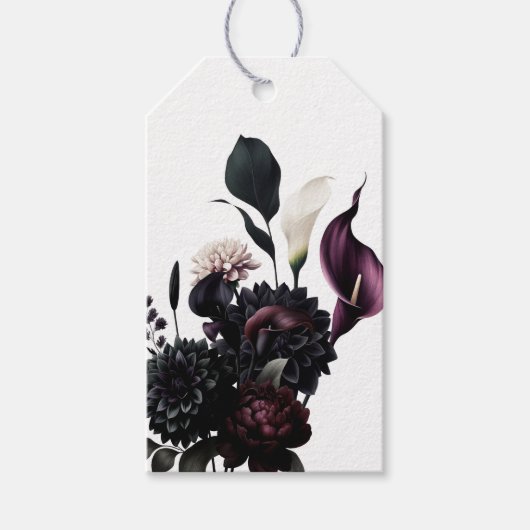 Donkere Stemming Romantische Bloemige Witte Bruilo Cadeaulabel (Voorkant)
