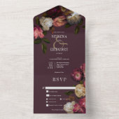 Donkere Stemming Roze Bourgogne en Crème Pioenroze All In One Uitnodiging (Binnen)