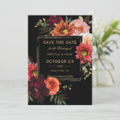 Donkere Stemming Zwart Burgundy Oranje Bloemige Br Save The Date (Staand voorkant)