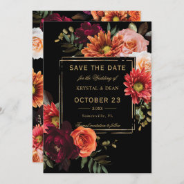 Donkere Stemming Zwart Burgundy Oranje Bloemige Br Save The Date