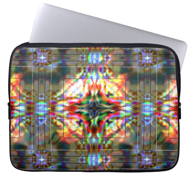 Donkere ster op glazen bloemvlekken, rood tot donk laptop sleeve (Voorkant)