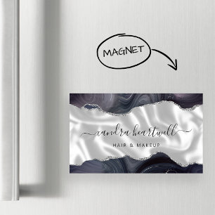 Donkere Stormgrijze Agate Zilveren Glitter Luxe Magnetisch Visitekaartje
