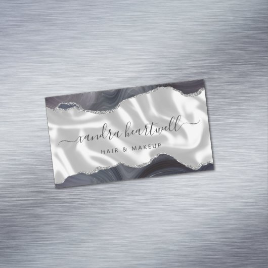 Donkere Stormgrijze Agate Zilveren Glitter Luxe Magnetisch Visitekaartje (Voorbeeld)