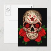 Donkere suikerschedel met rode rozen briefkaart (Voorkant / Achterkant)